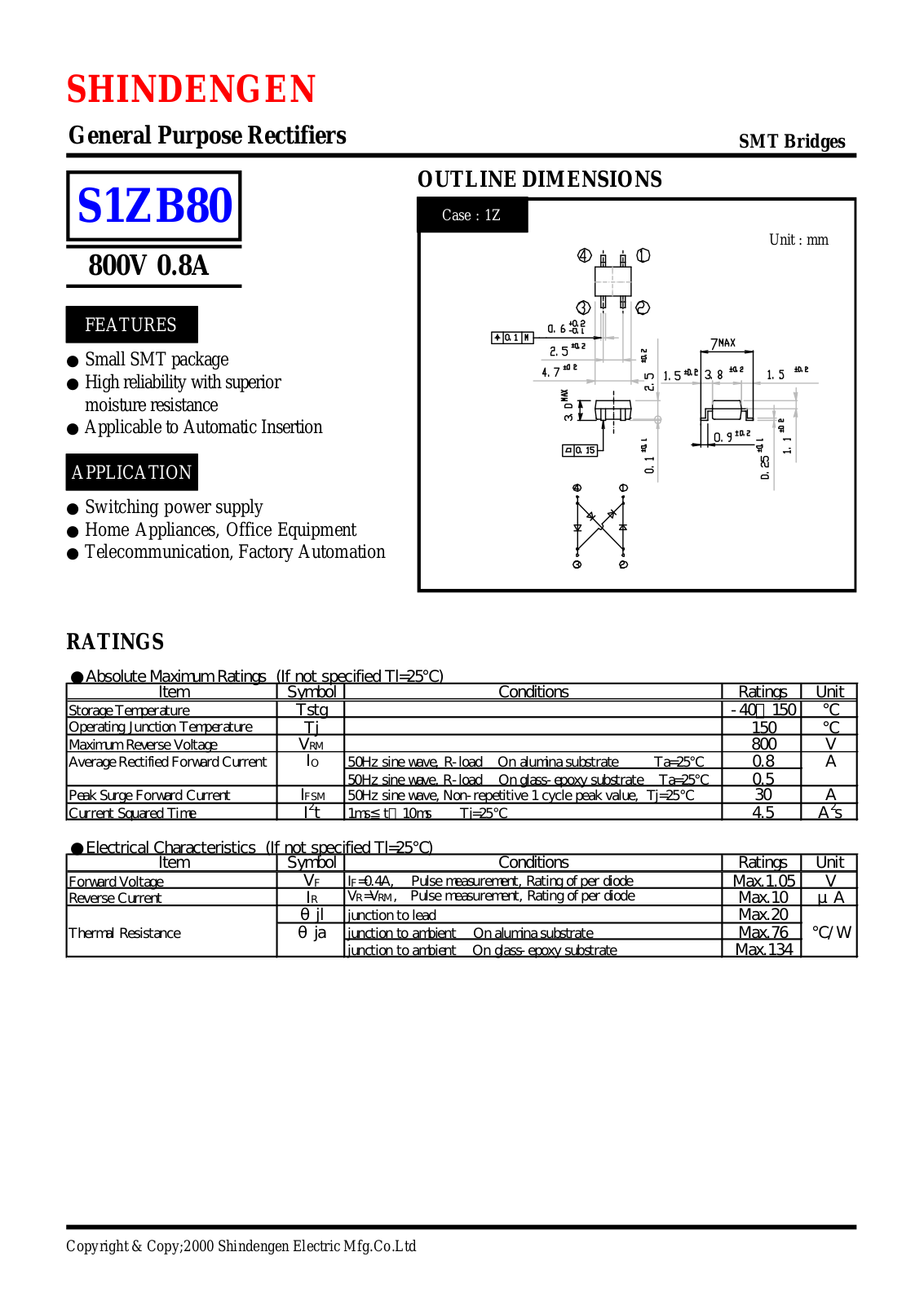 Shindengen Electric Manufacturing Company Ltd S1ZB80 Datasheet