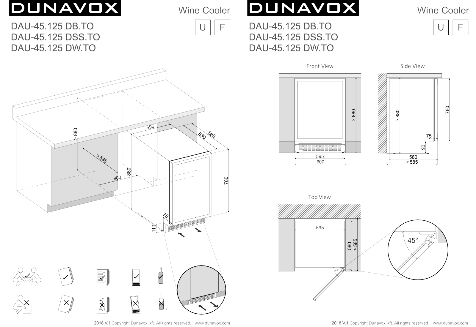 Dunavox DAU-45.125DB.TO, DAU-45.125DSS.TO, DAU-45.125DW.TO Dimensions