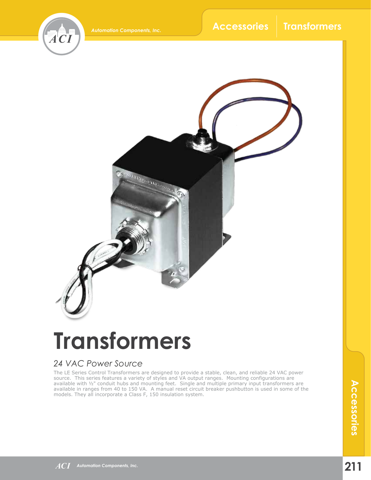 ACI-Automation Components Transformers Data Sheet