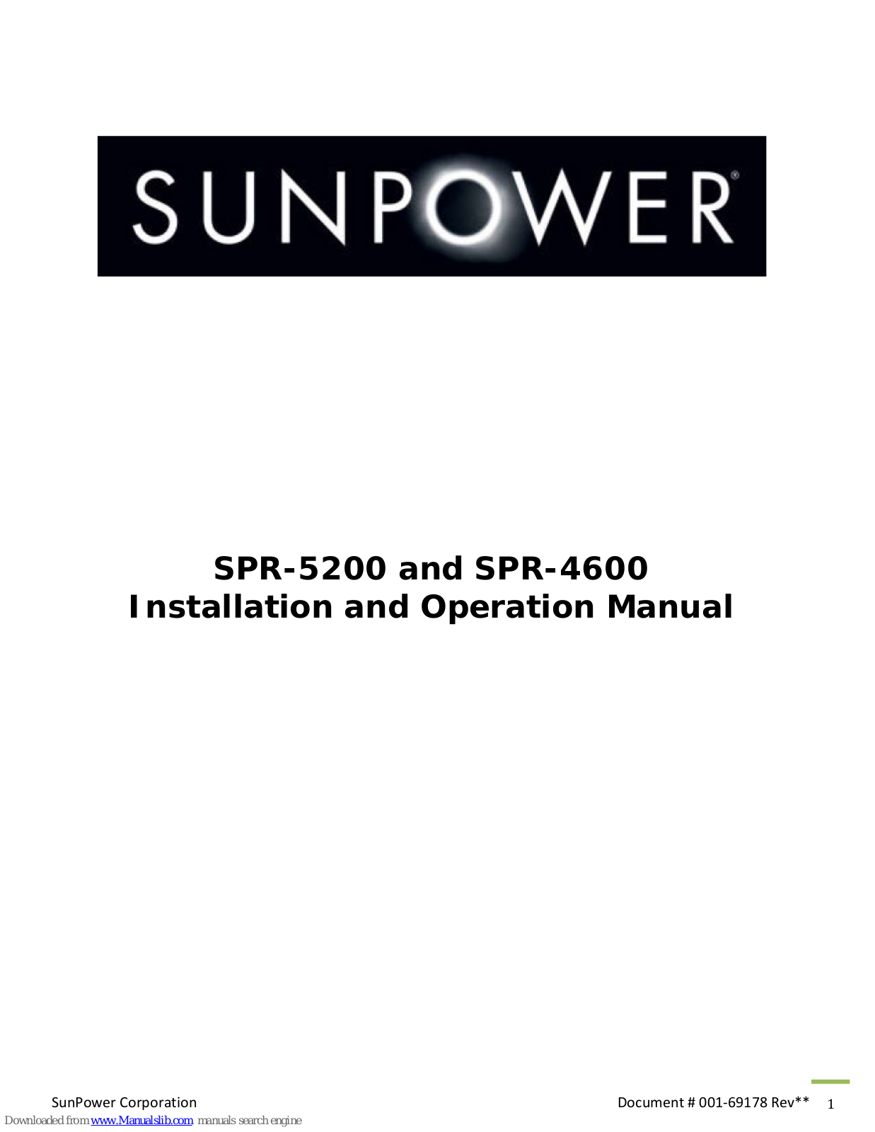 SunPower SPR-5200, SPR-4600, SPR-3200, SPR-2900, SPR-2000 Installation And Operation Manual