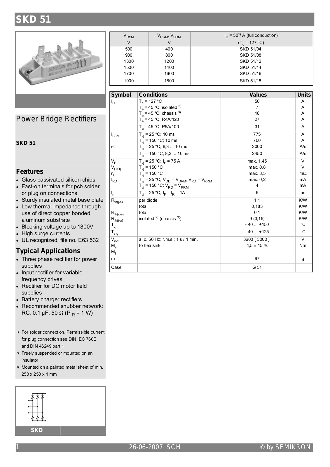 Semikron SKD51 Data Sheet