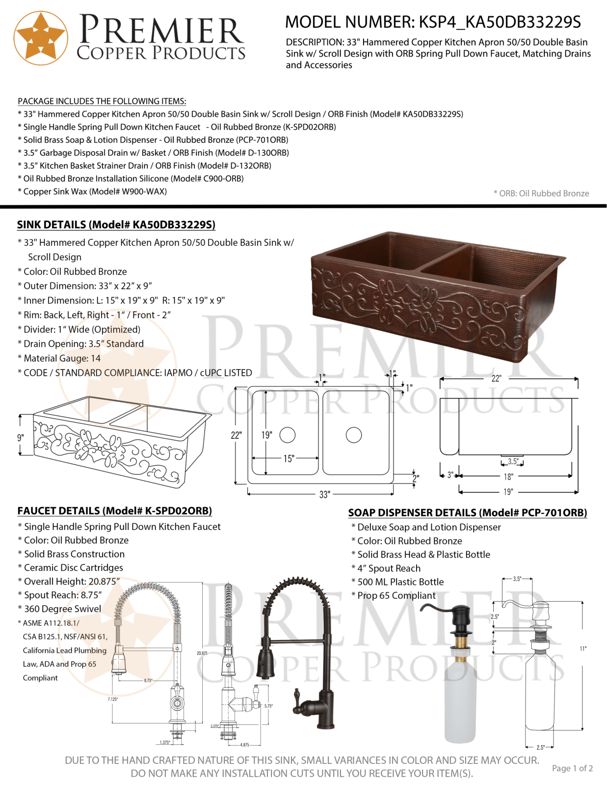 Premier Copper Products IER1663 Specifications - ManualMachine.com