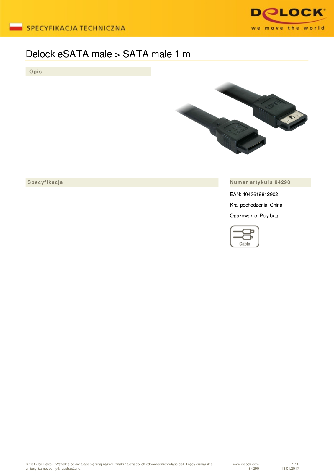 DeLOCK SATA on eSATA cable 1m User Manual