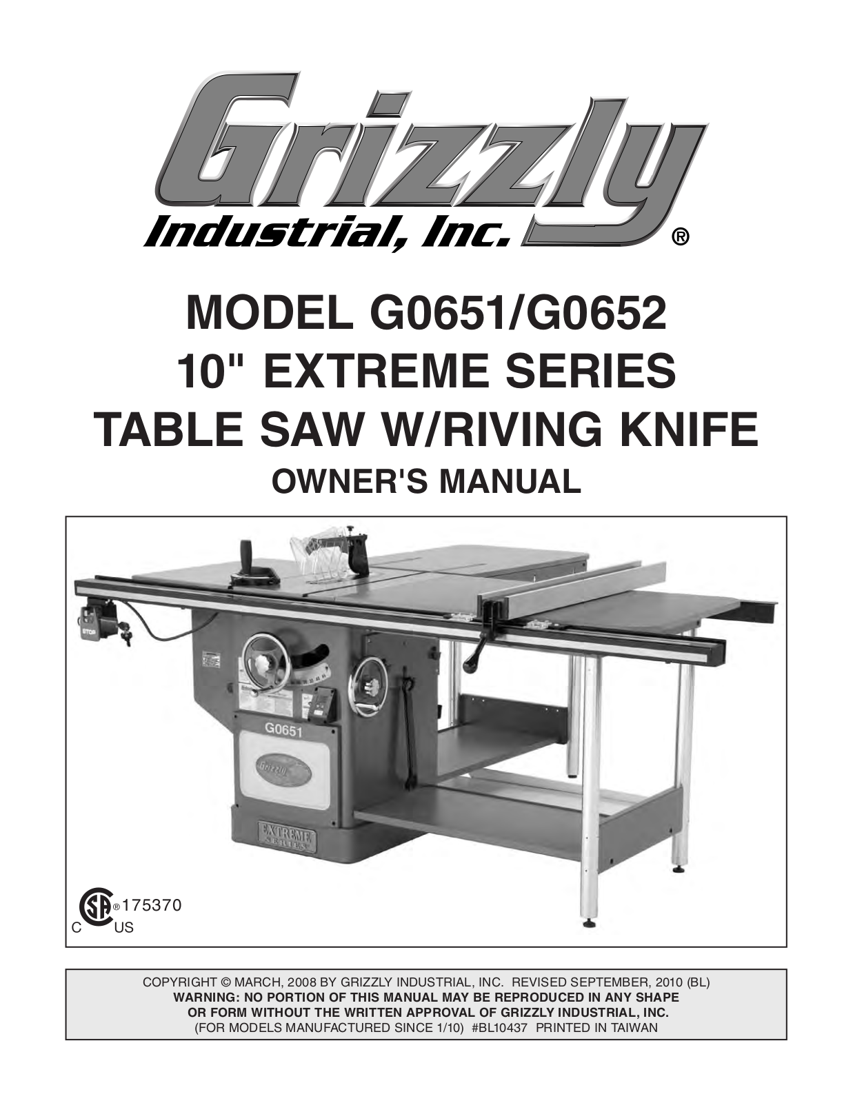 Grizzly G0651 User Manual