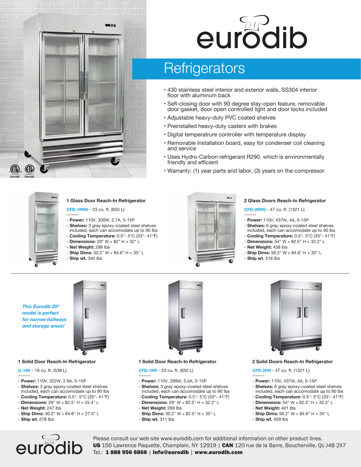 Eurodib CFD1RR, U19R, CFD1RRG, CFD2RR, CFD2RRG Specifications