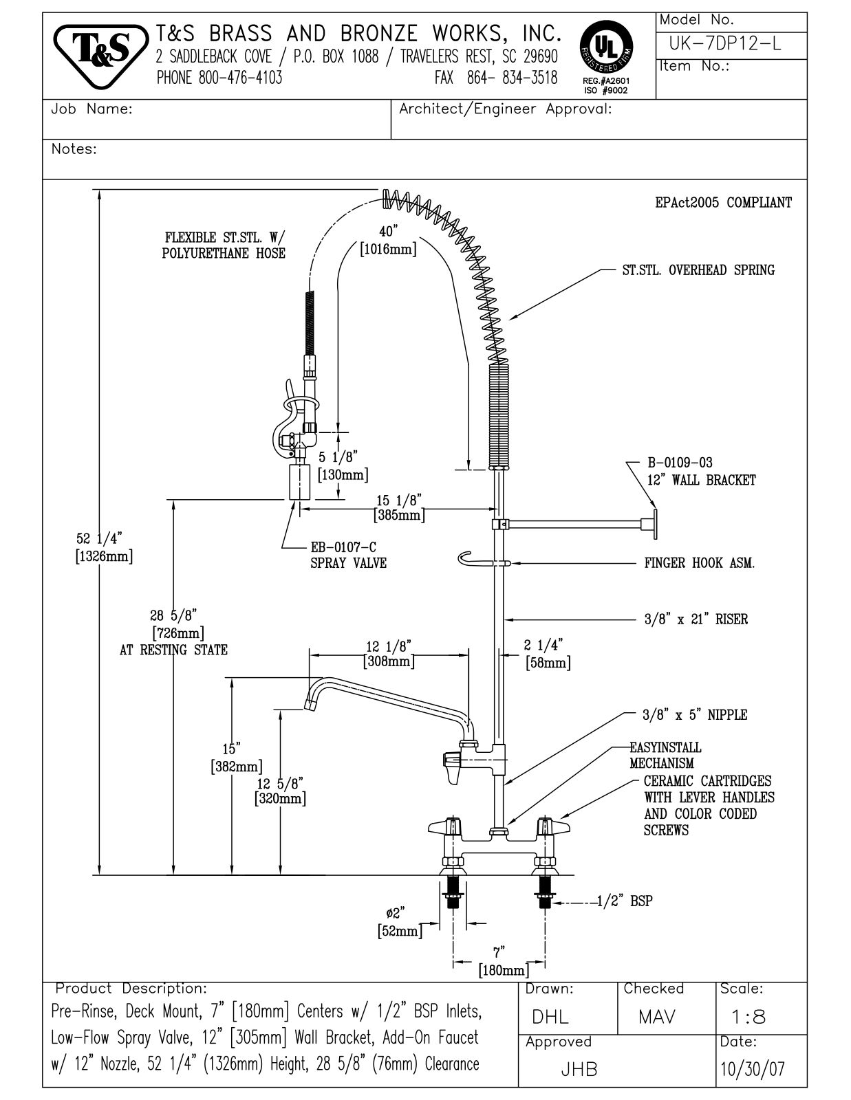 T&S Brass UK-7DP12-L User Manual