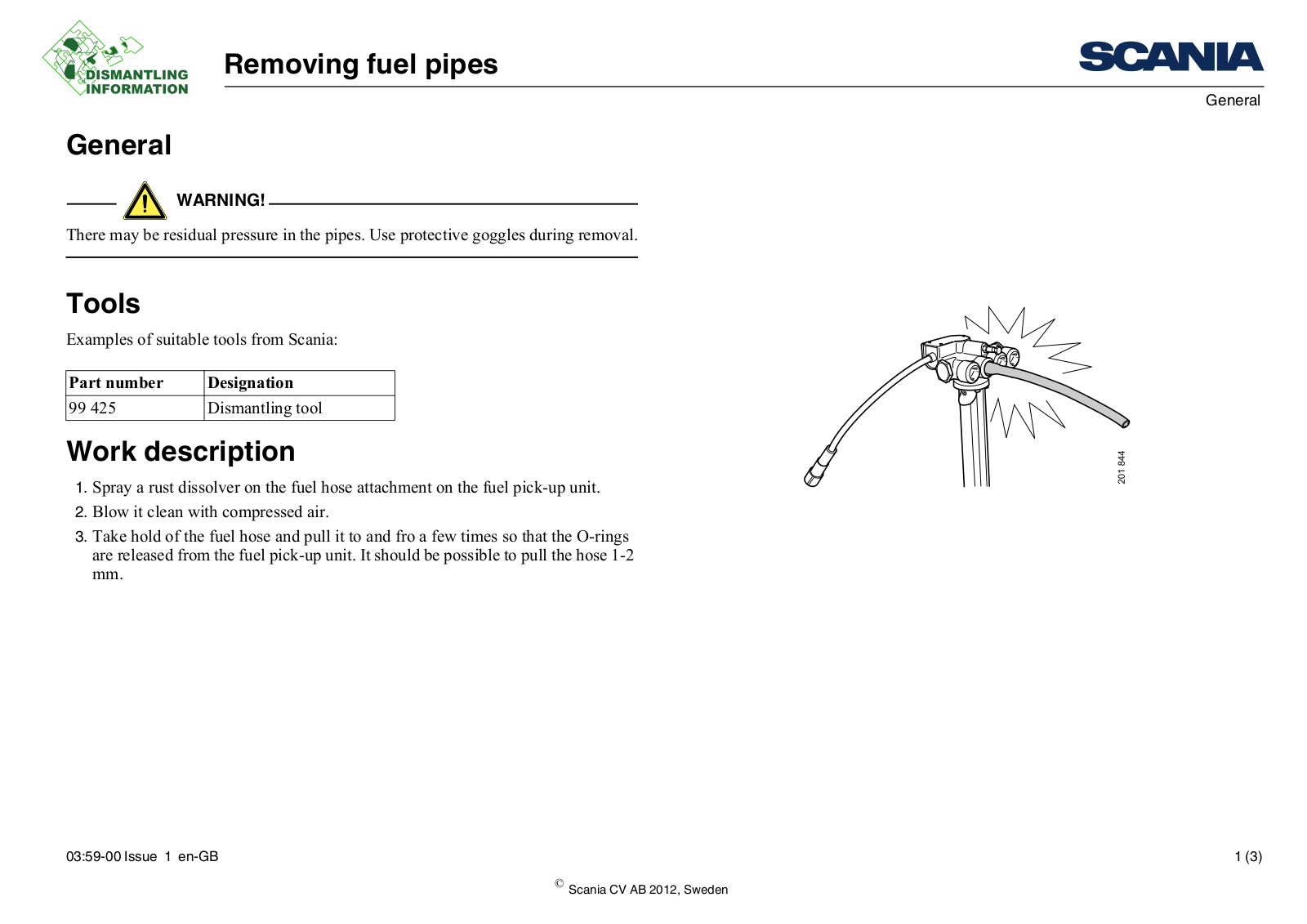 Scania Removing fuel pipes Service Manual