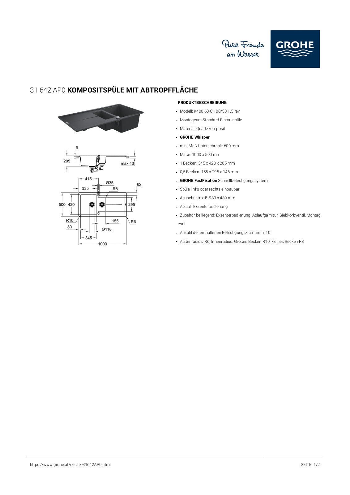 Grohe 31642AP0 Technical data