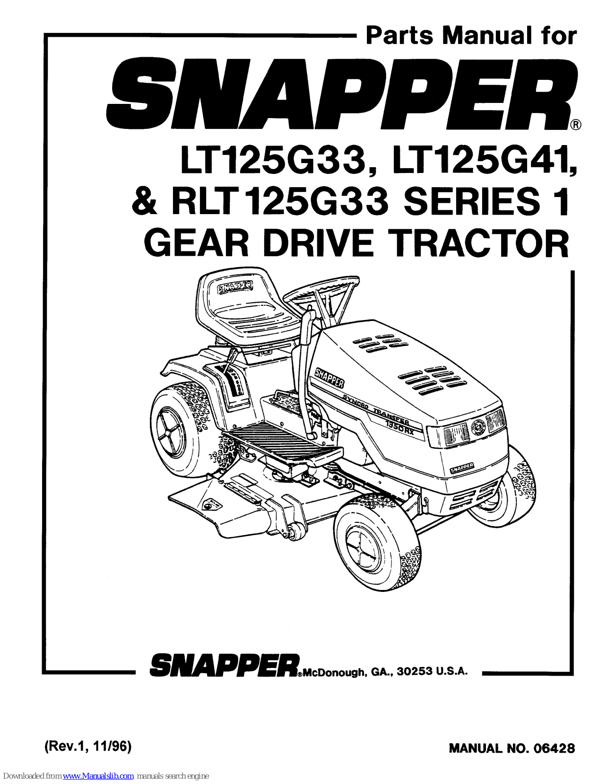 Snapper LT125G33,LT125G41,RLT125G33 Parts Manual