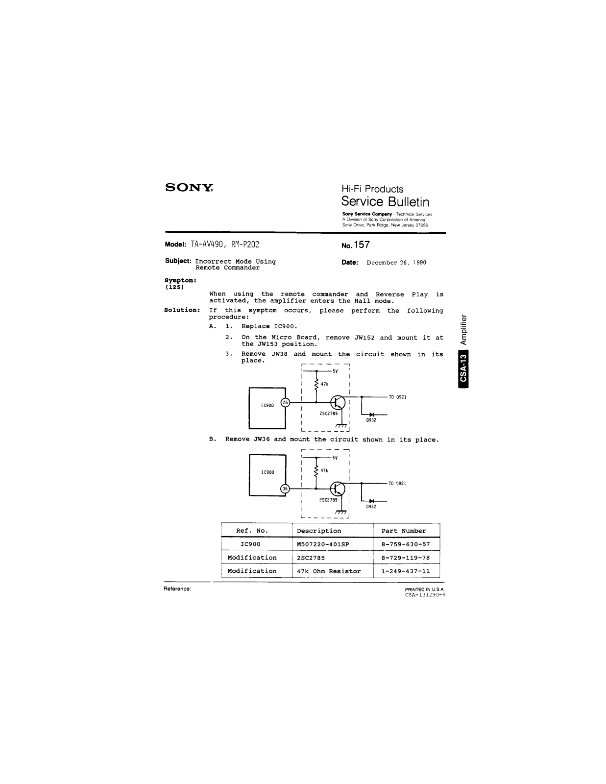 Sony TA-AV490, RM-P202 Service Manual