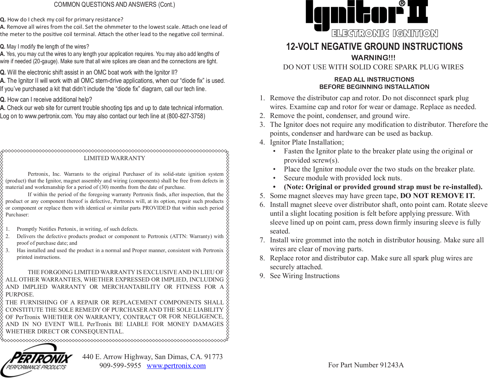 PerTronix 91243A User Manual