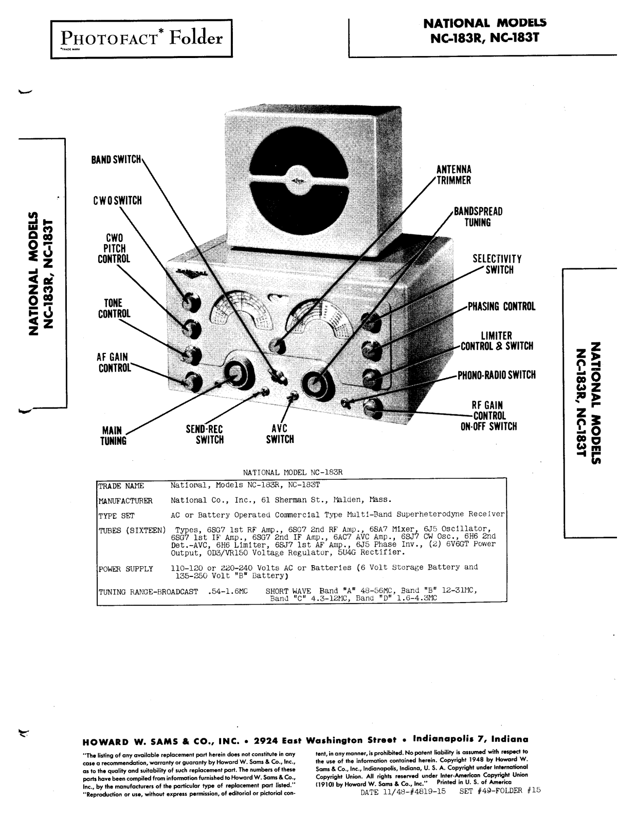 NATIONAL RADIO NC-183 User Manual