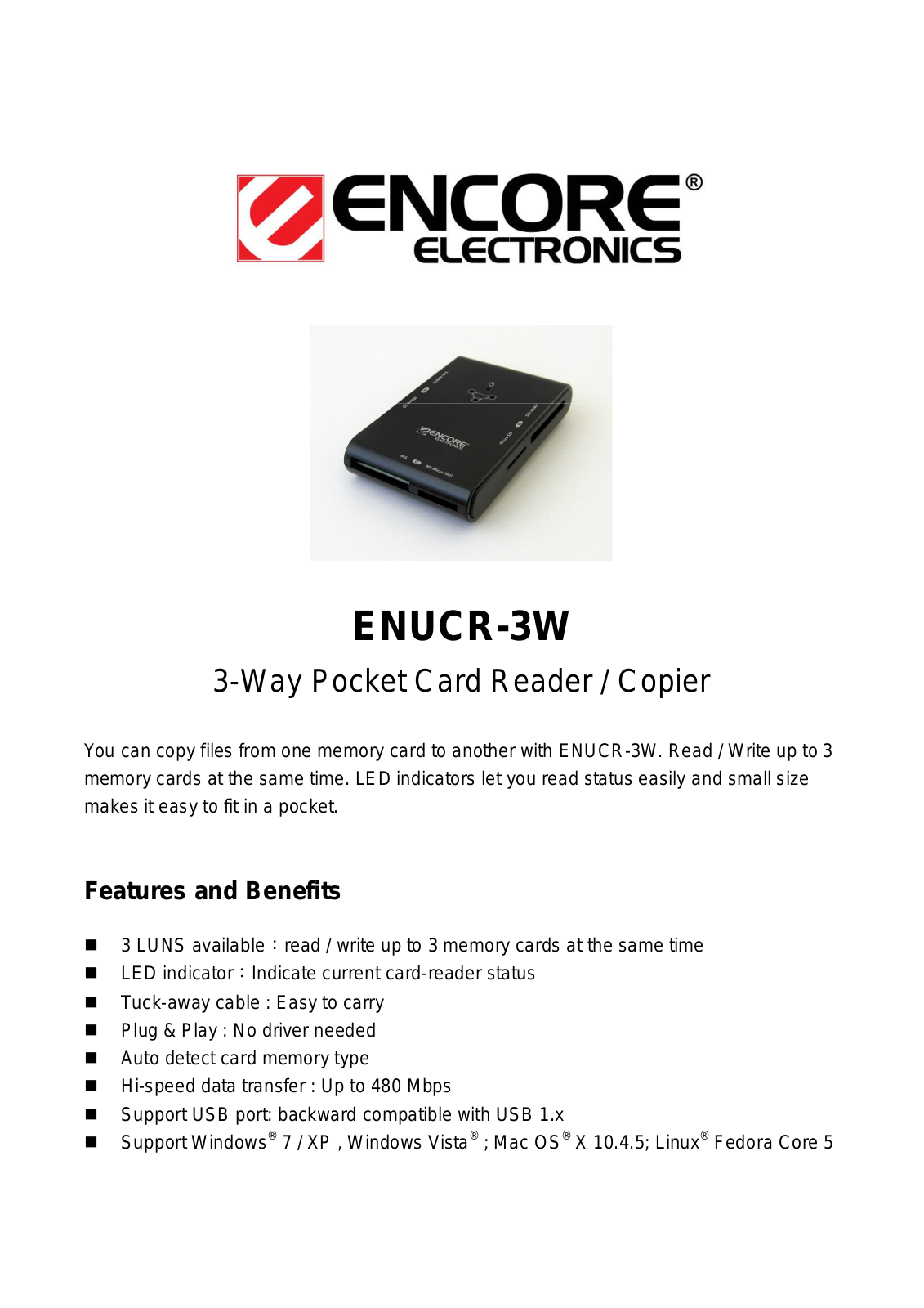 Encore ENUCR-3WP DATASHEET