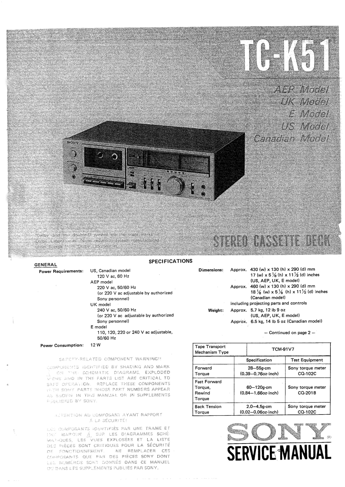 Sony TCK-51 Service manual