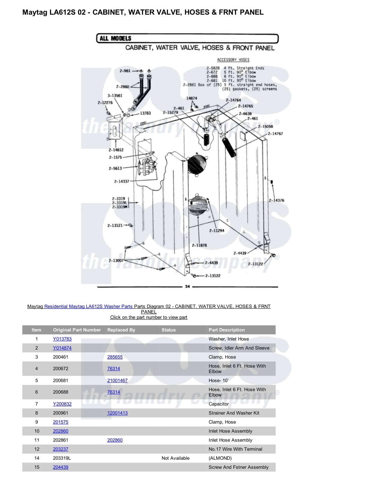 Maytag LA612S Parts Diagram