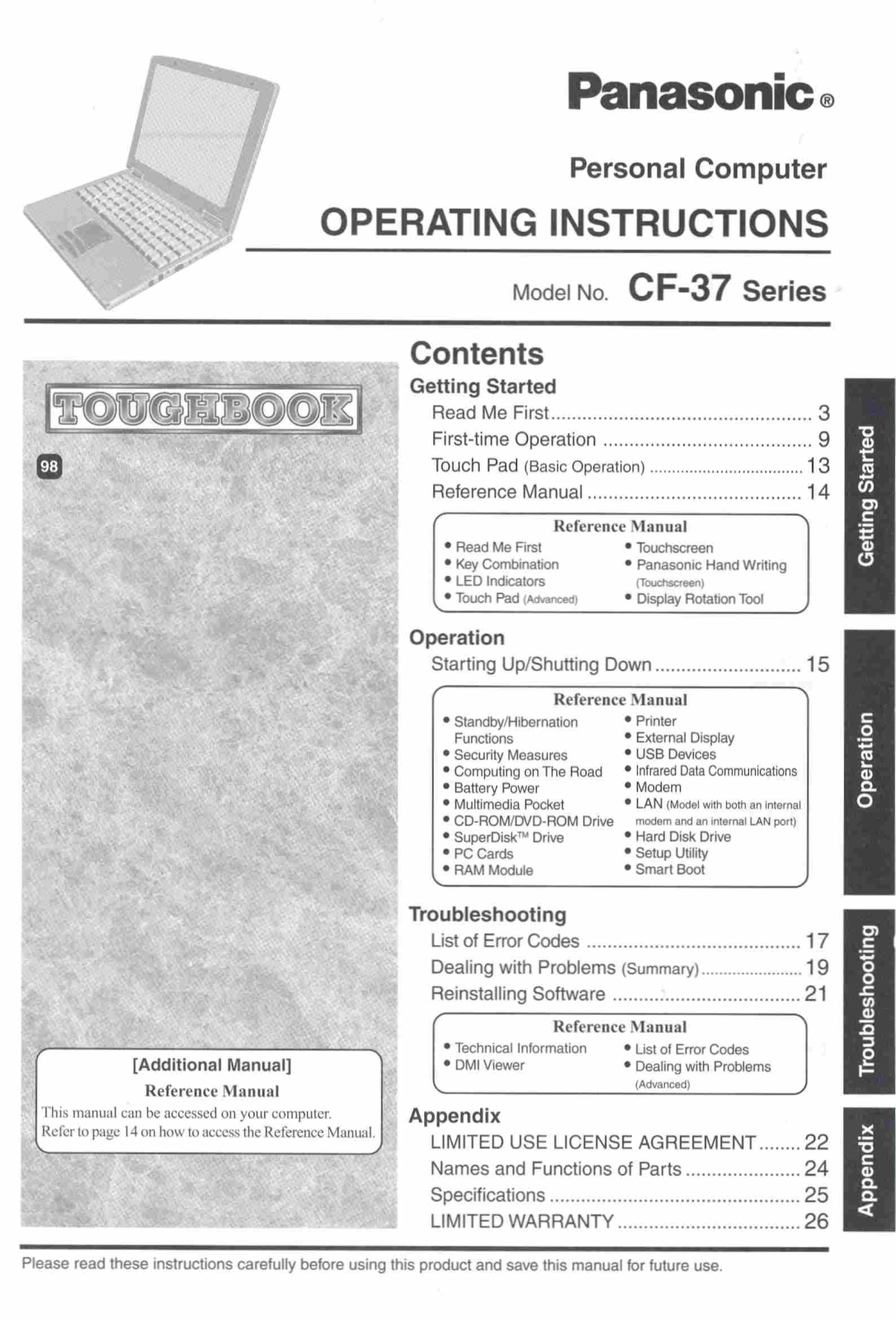 Panasonic cf-37mba2cem Operation Manual