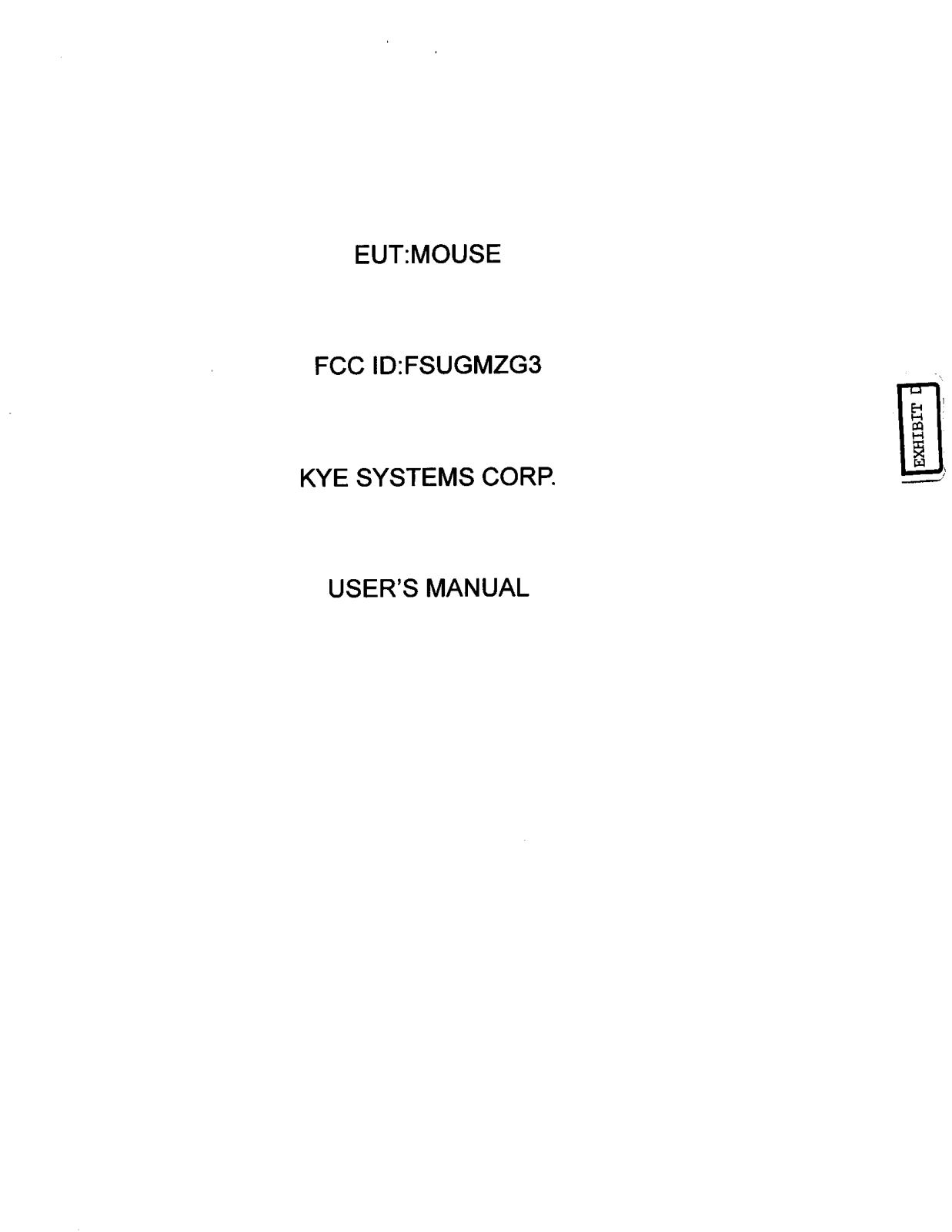 KYE SYSTEMS GMZG3 User Manual