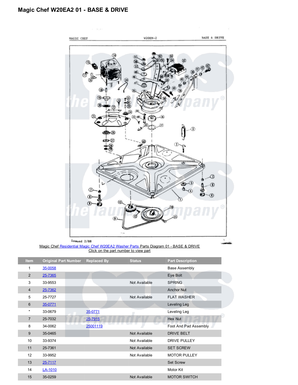 Magic Chef W20EA2 Parts Diagram