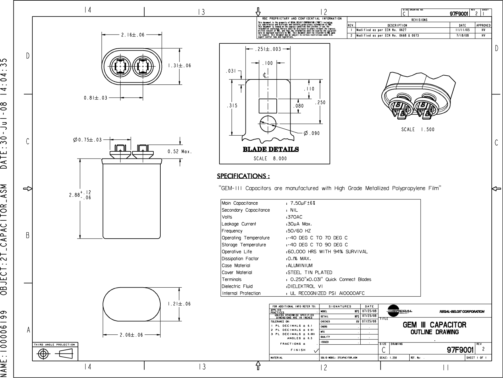 GE Capacitor 97F9001 Dimensional Sheet