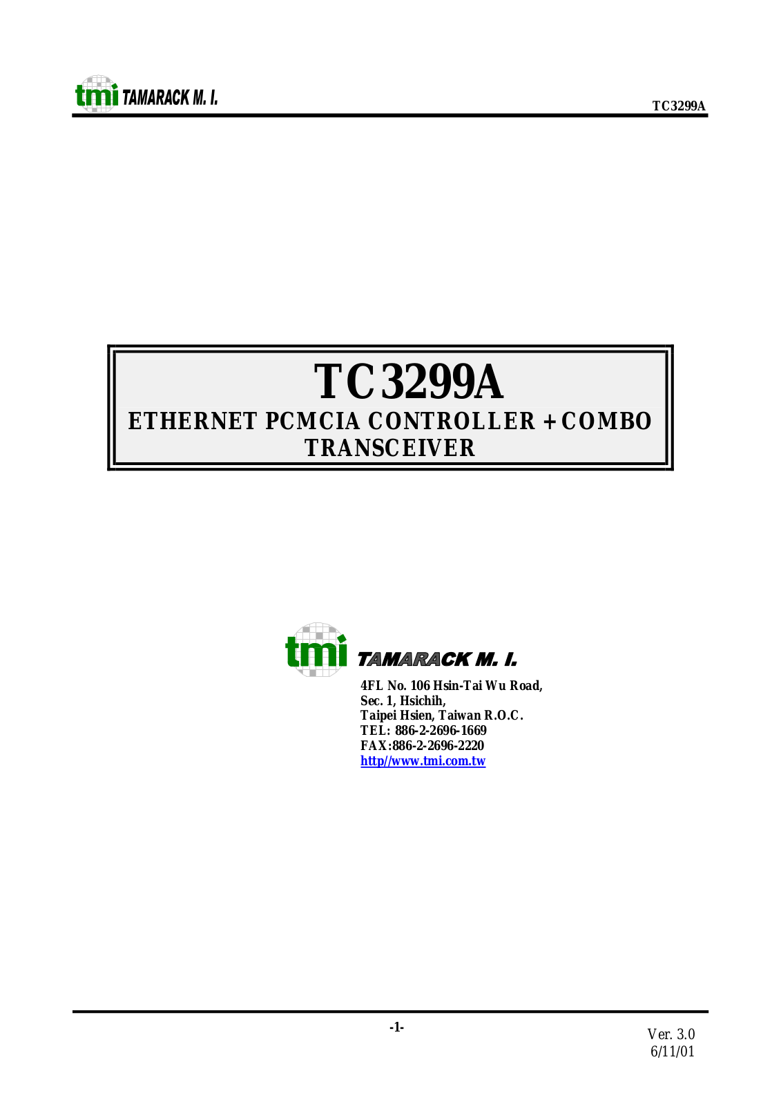 TMI TAMARACK TC3299A Datasheet