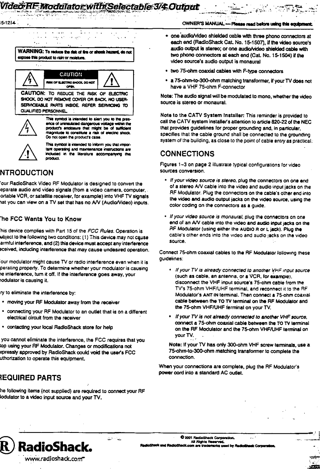 Radio Shack 1501214 User Manual