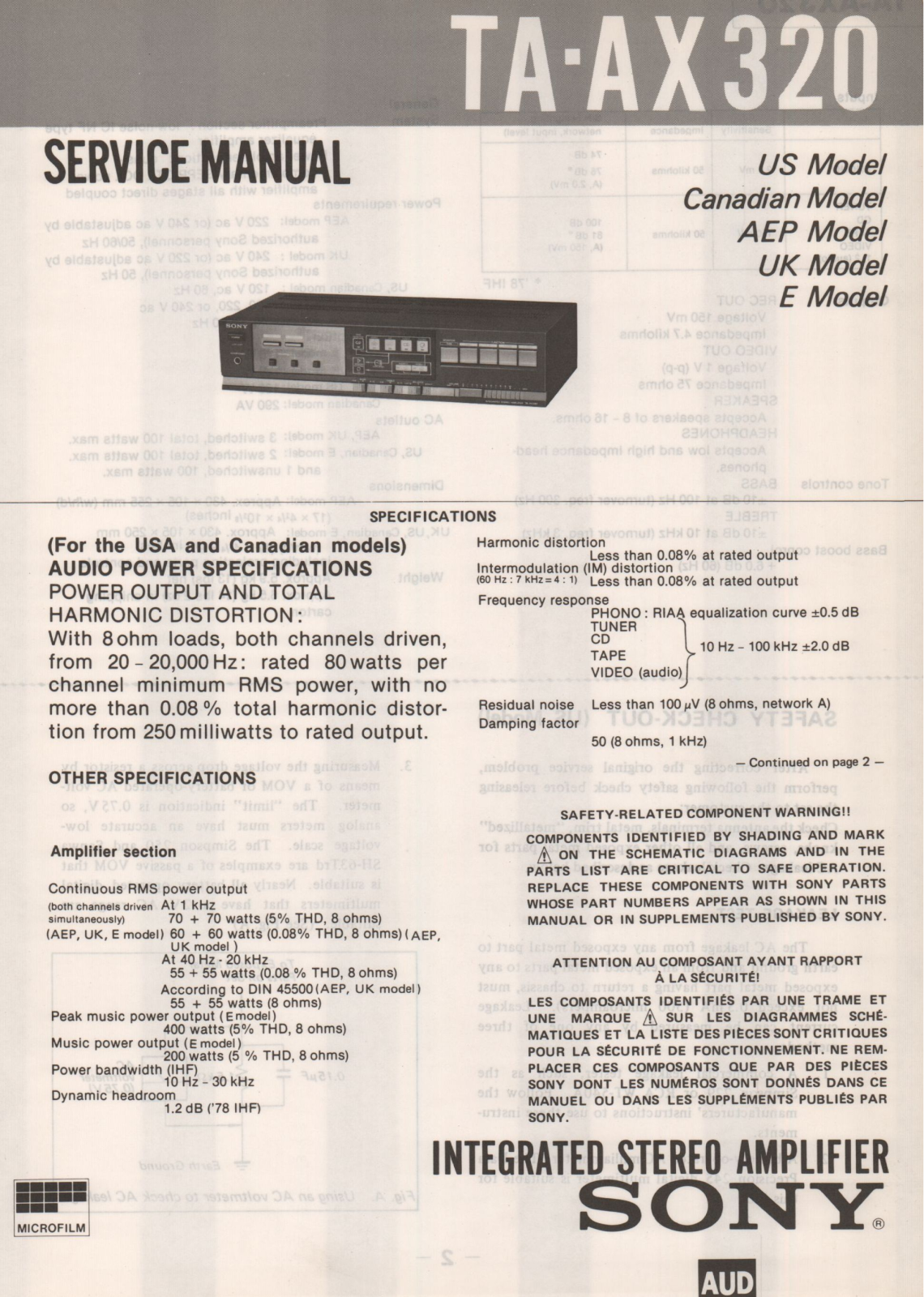 Sony TA-AX320 Service Manual