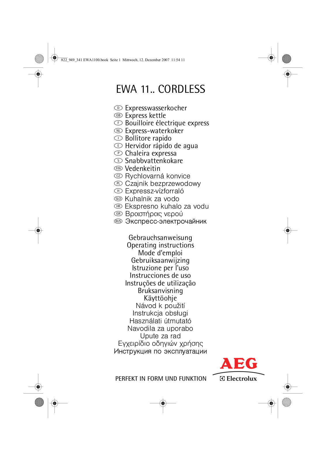 Electrolux EWA1100 CORDLESS User Manual