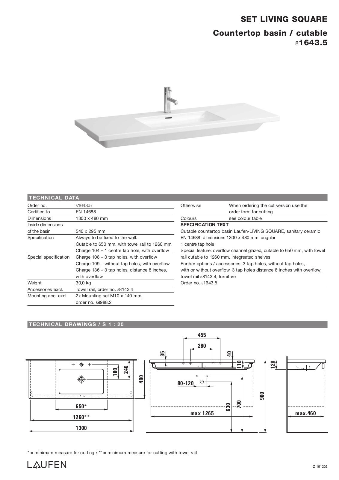 Laufen 8.1643.5 Datasheet