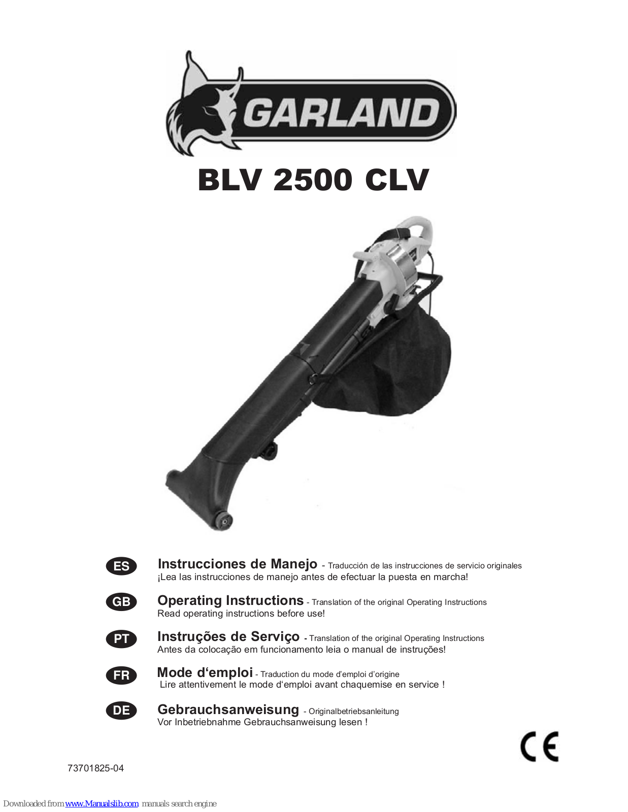 Garland BLV 2500 CLV Operating Instructions Manual