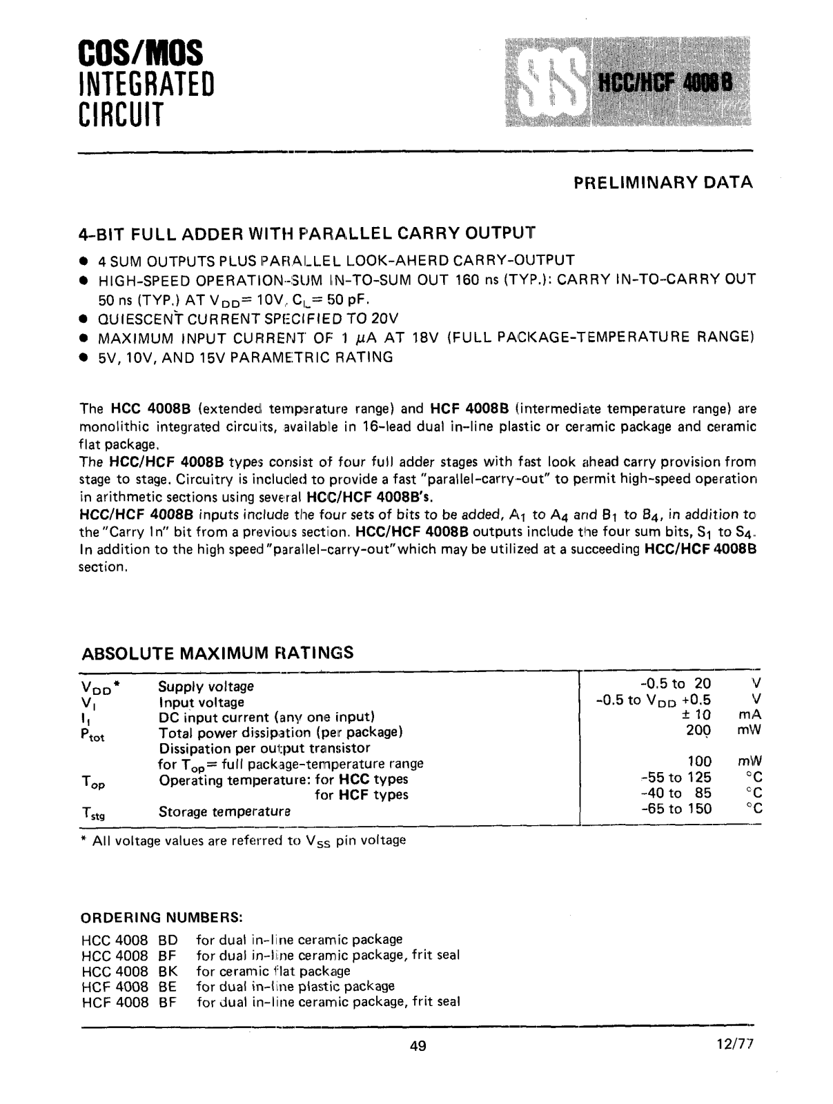 Datasheet HCF4008BE Specification - ManualMachine.com