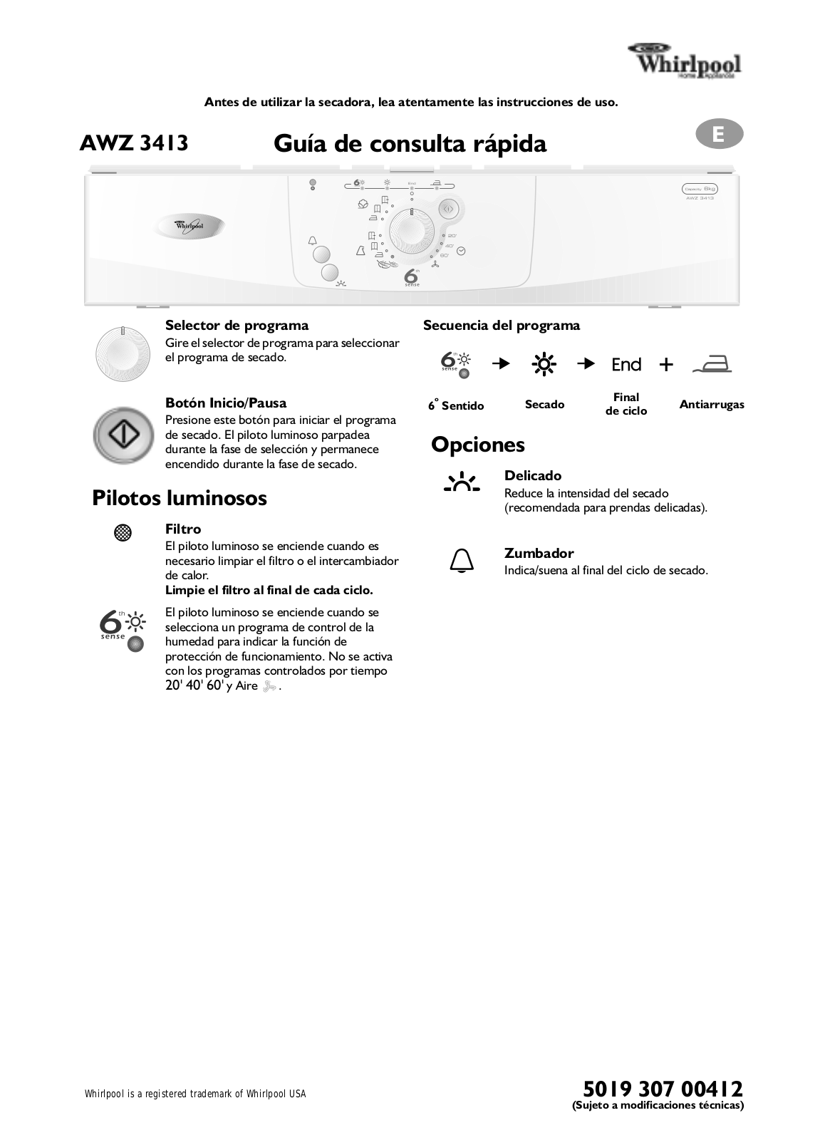 Whirlpool AWZ 3413 User Manual