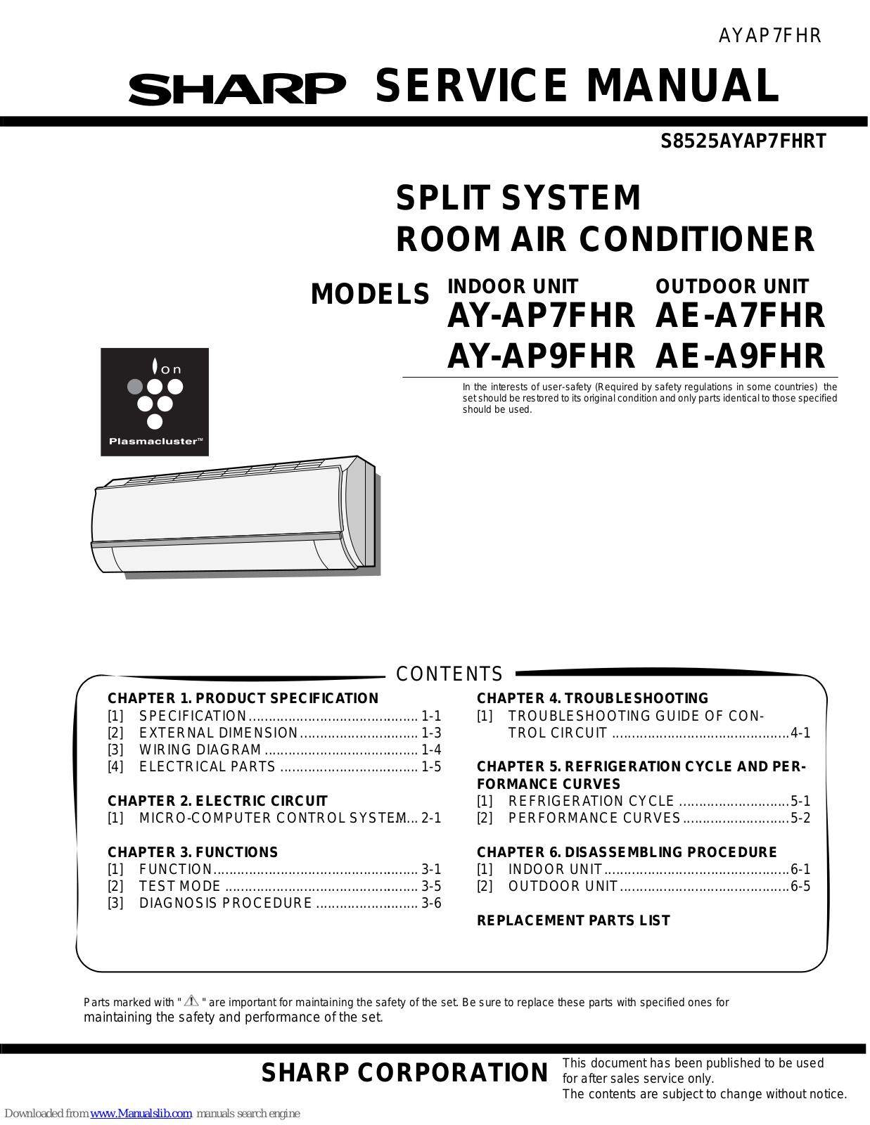 Sharp AY-AP7FHR, AY-AP9FHR, AE-A7FHR, AE-A9FHR Service Manual