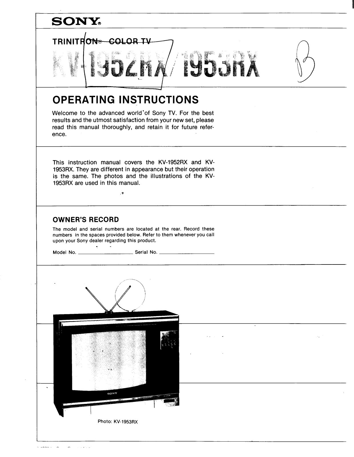 Sony KV-1952RX Operating manual