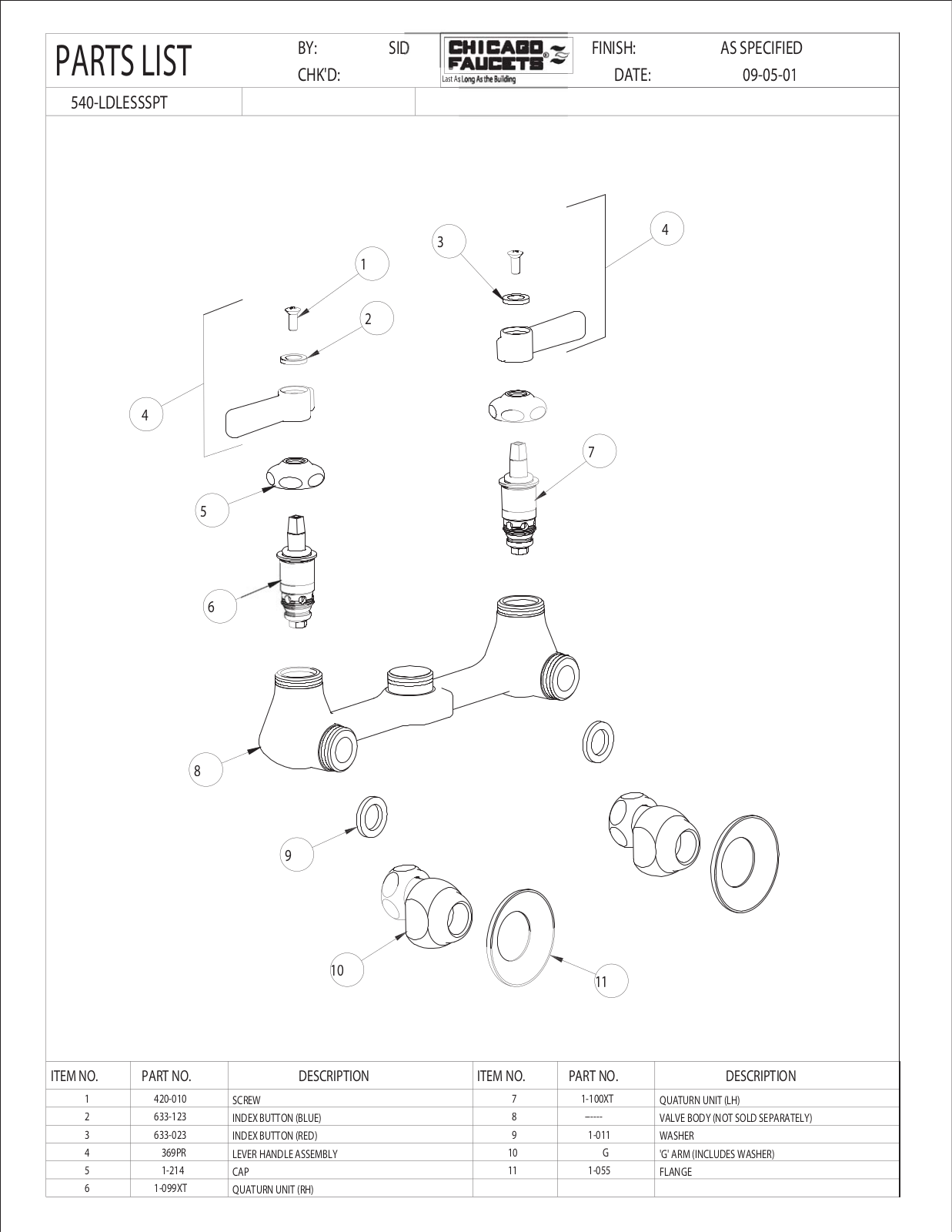 Chicago Faucet 540-LDLESSSPT Parts List