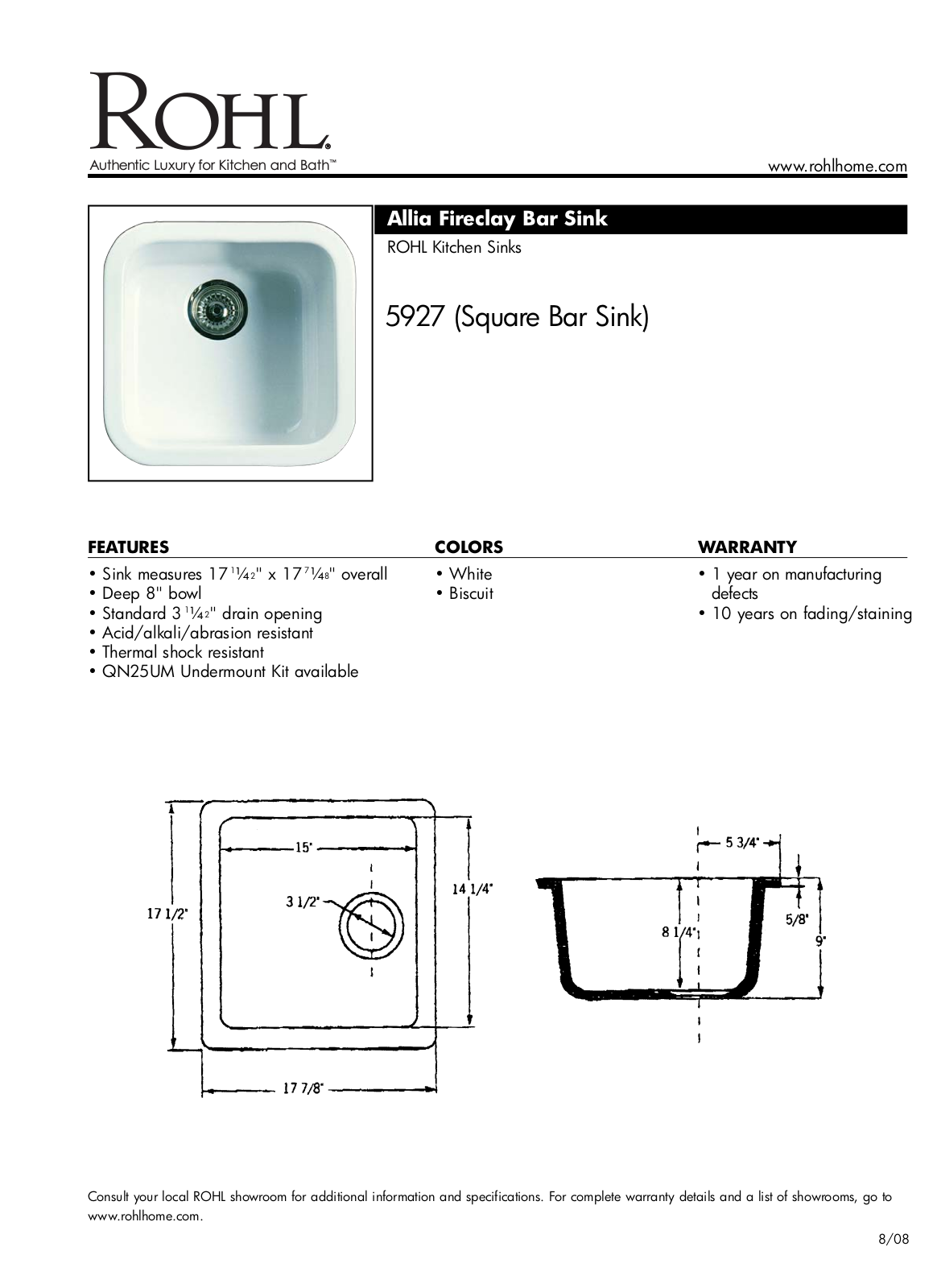 Rohl 592768 Specs