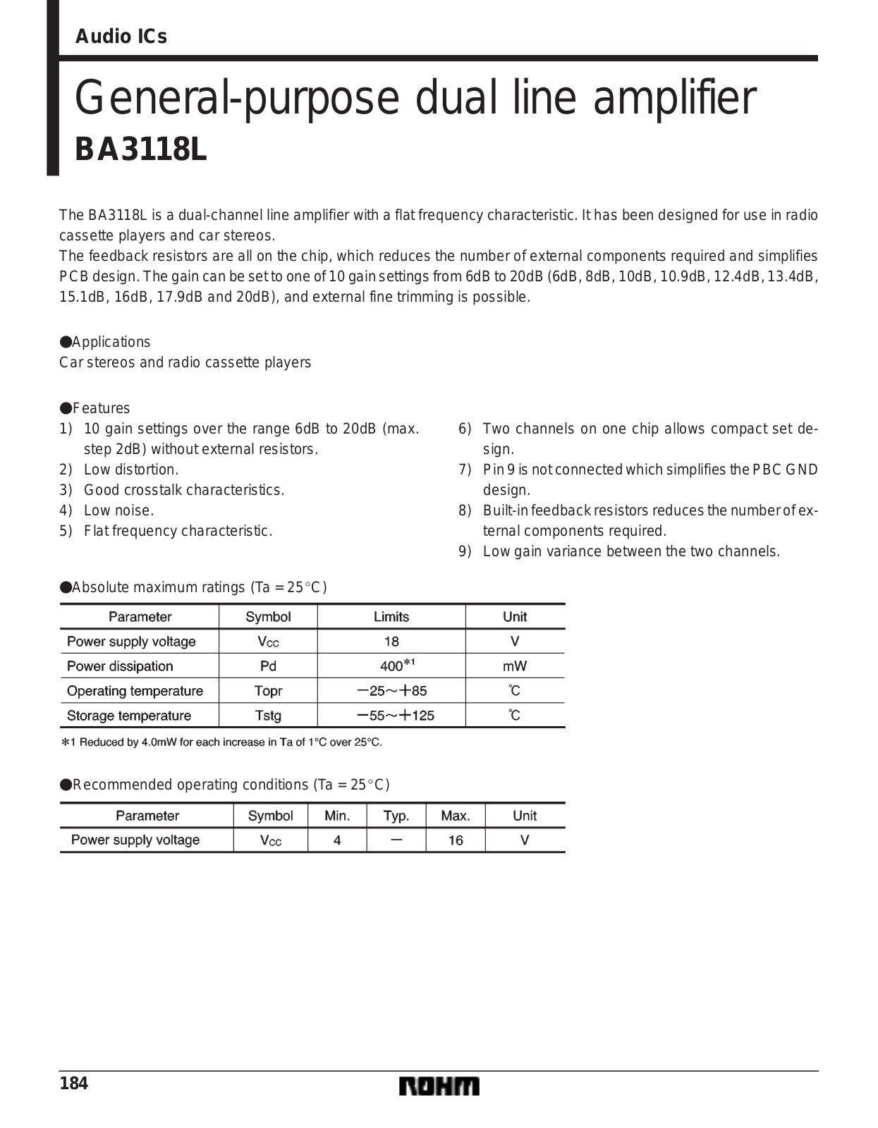 ROHM BA3118L Datasheet