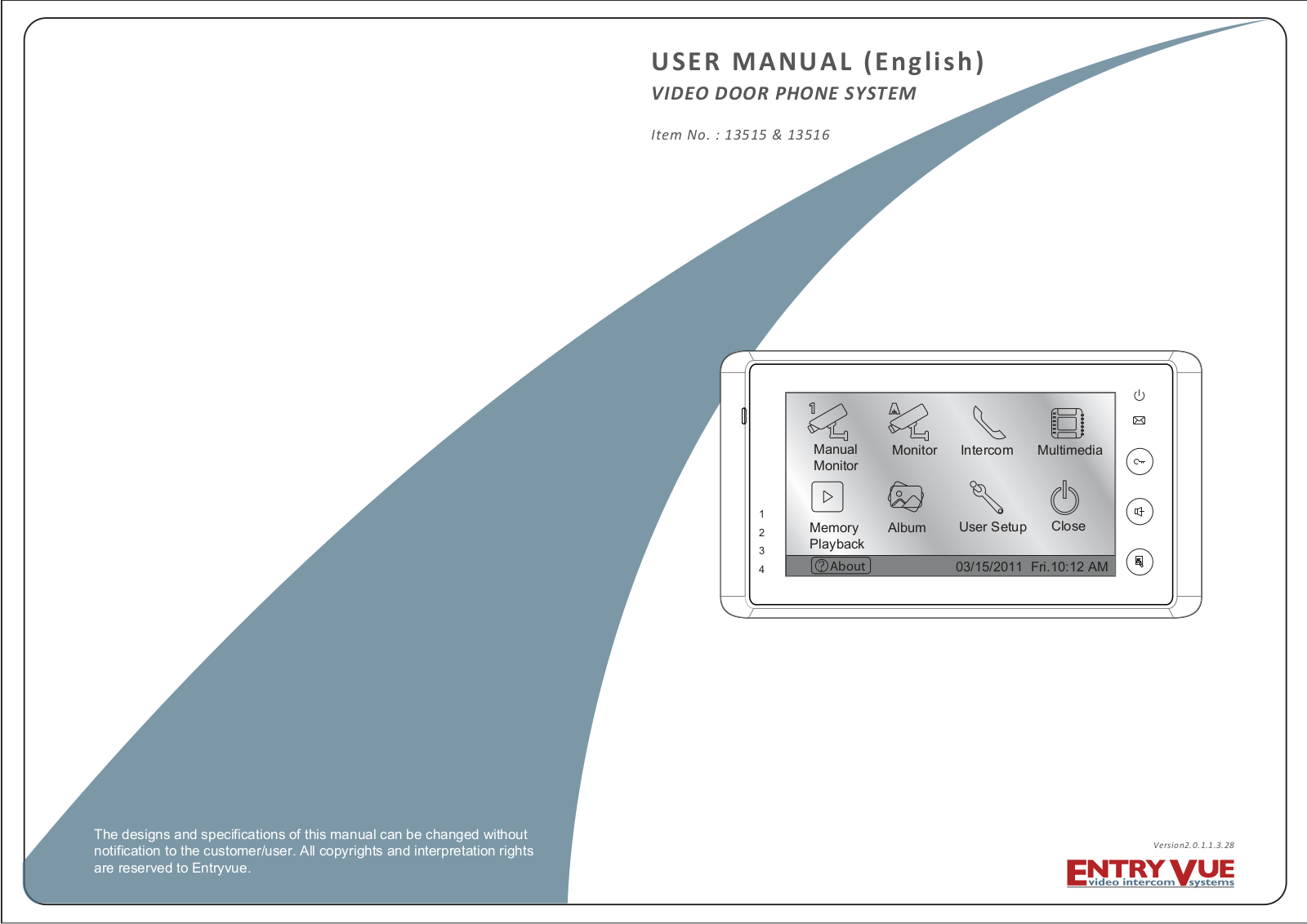 Entryvue 13515, 13516 User Manual