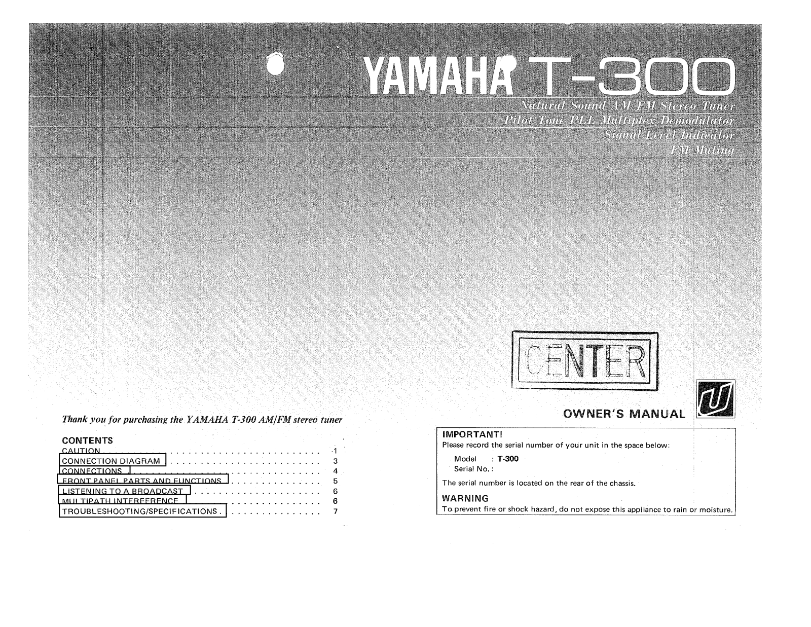 Yamaha T-300 Owners manual