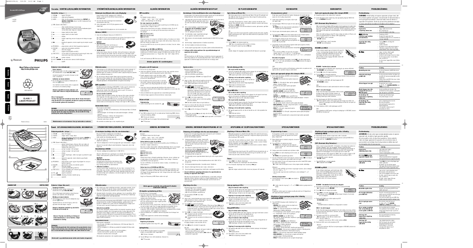 Philips EXP221, EXP220 User Manual