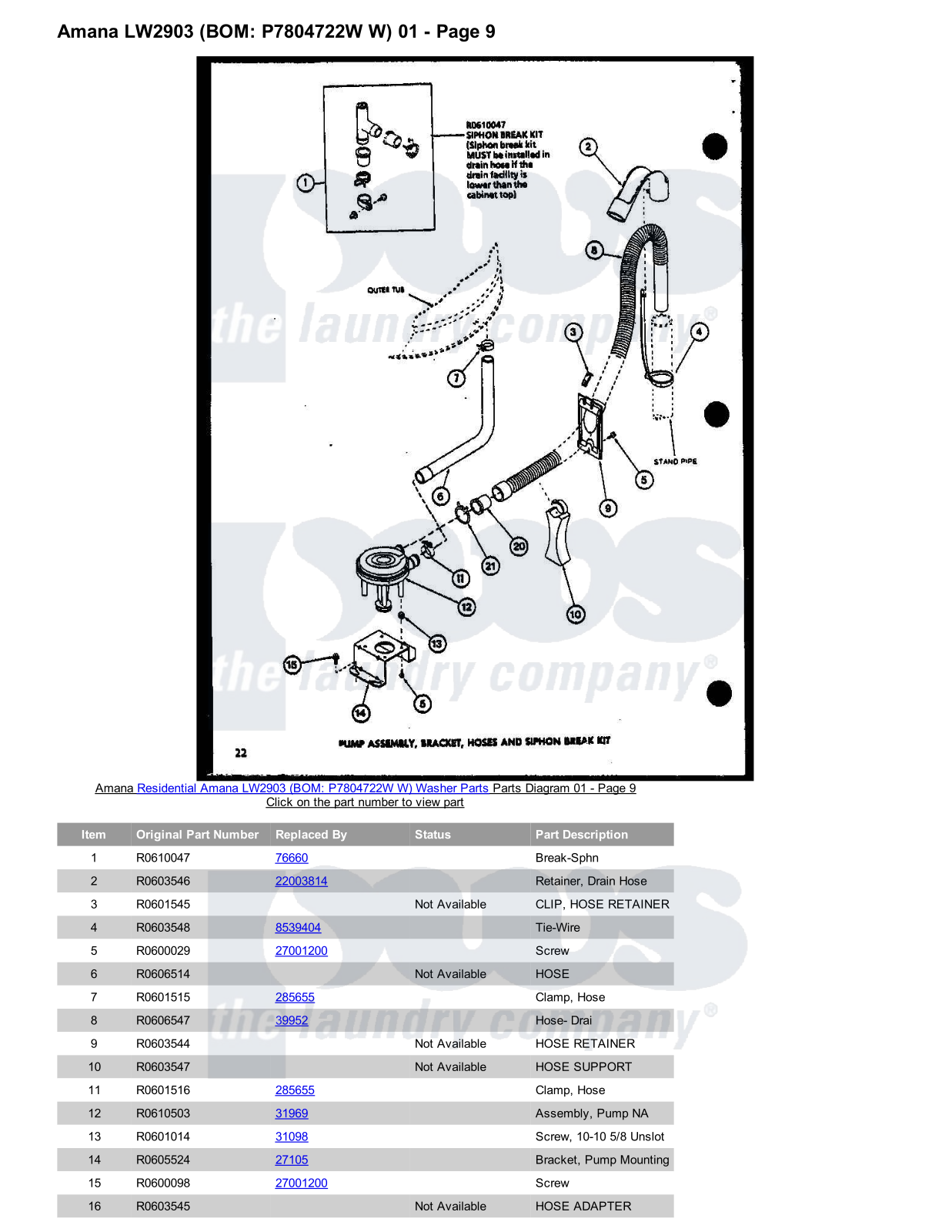 Amana LW2903 Parts Diagram