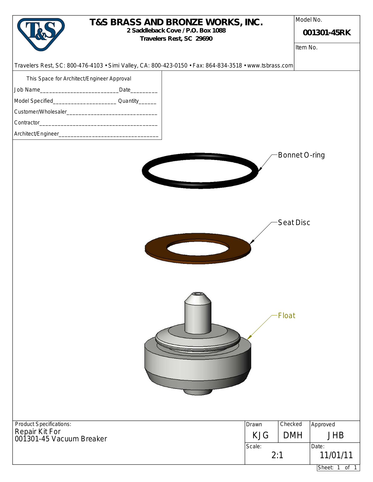 T&S Brass 001301-45RK User Manual