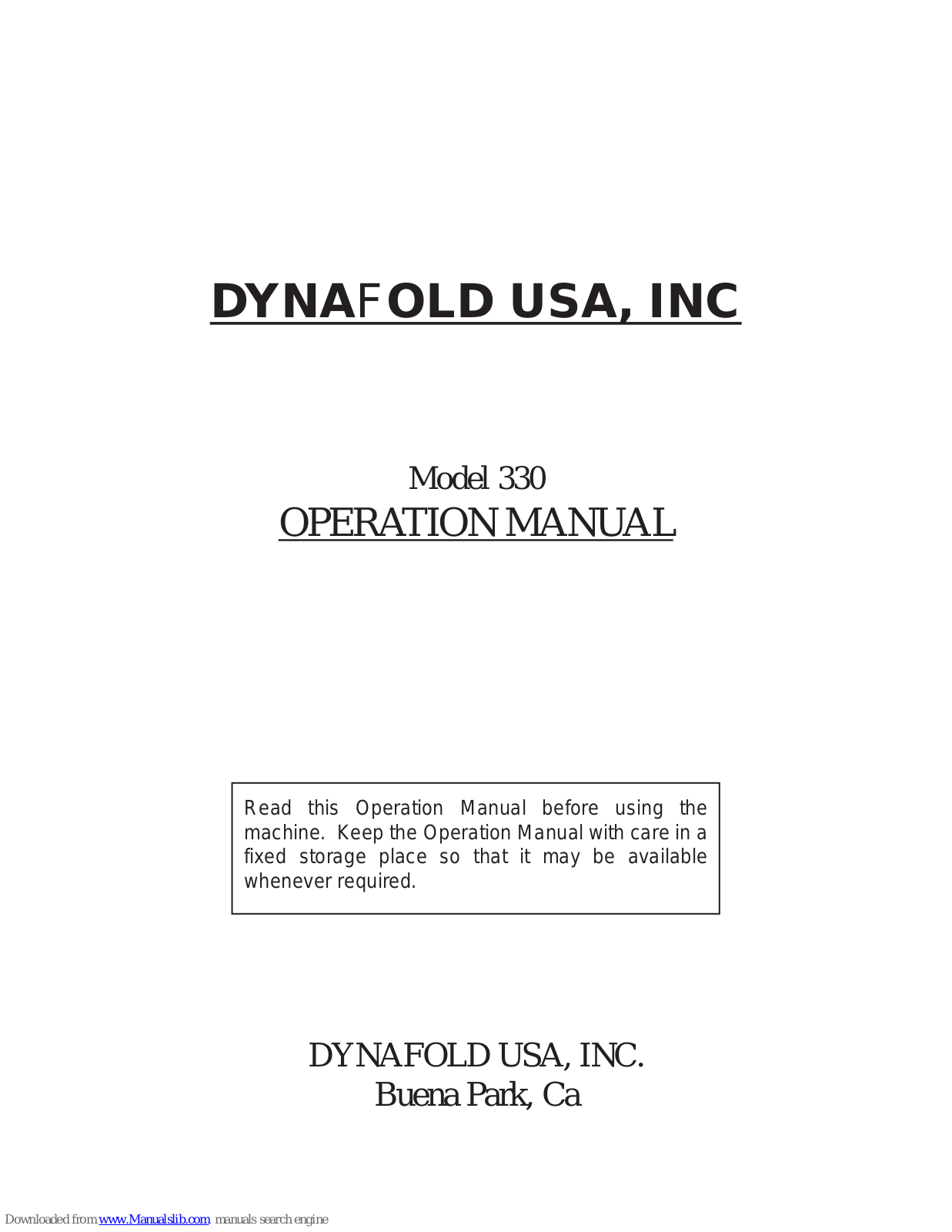 Dynafold Paper Folder PF-330 Operation Manual - ManualMachine.com