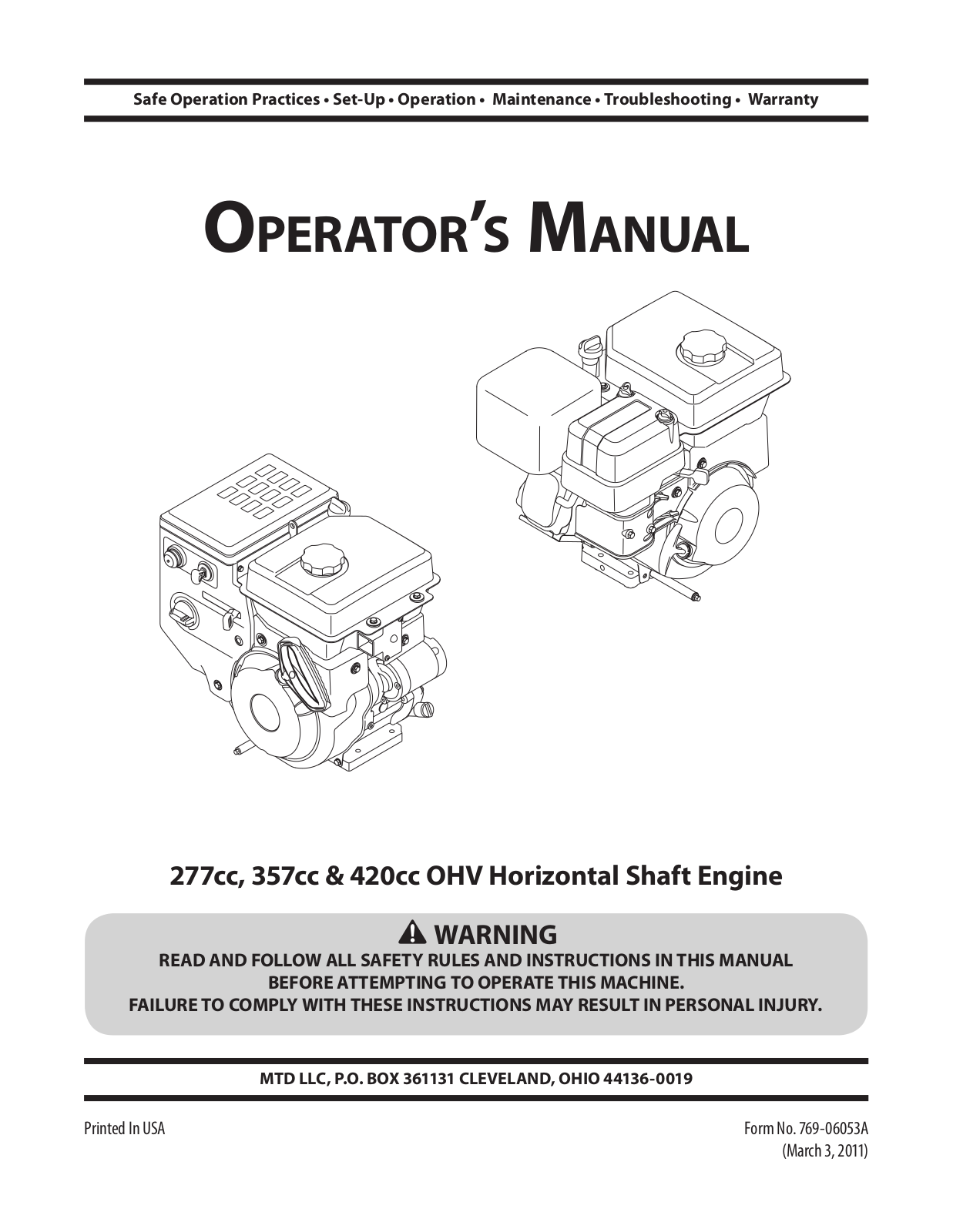 MTD 420CC, 277CC, 357CC User Manual