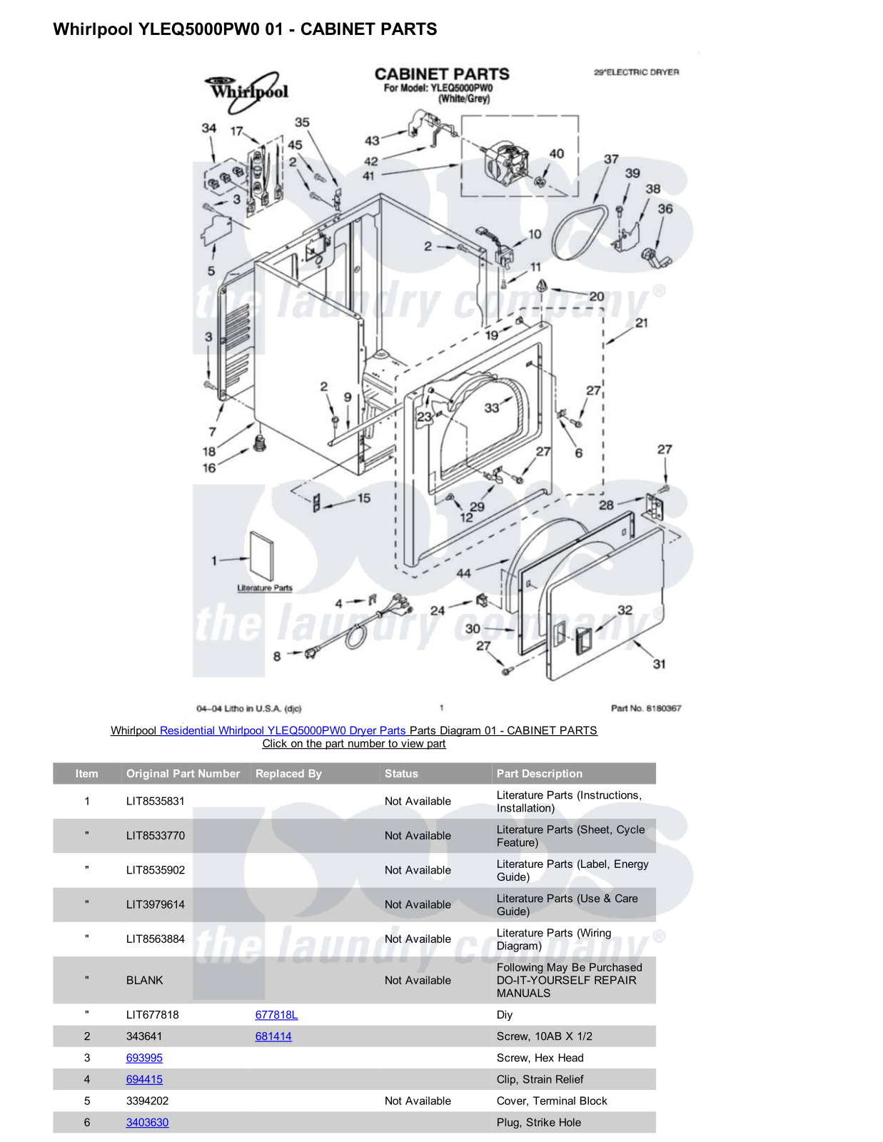 Whirlpool YLEQ5000PW0 Parts Diagram