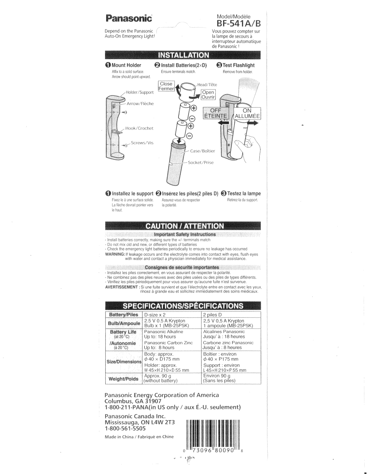 Panasonic bf541a, bf541ab Operation Manual