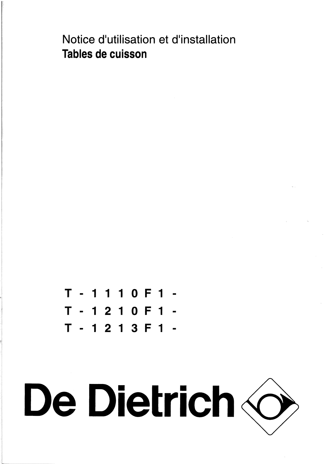 De dietrich TN1210F1B, TN1213F1B, TN1213F1, TN1210F1N, TN1213F1N User Manual