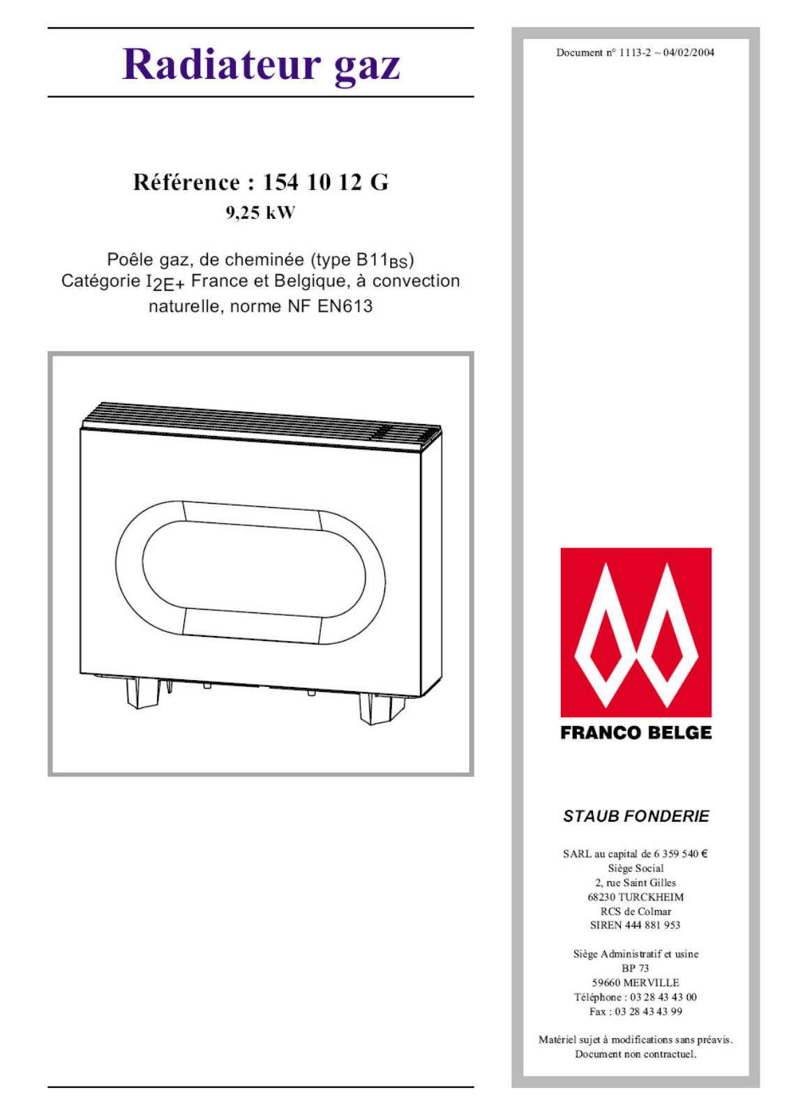 STAUB RADIATEUR 154 10 12 User Manual