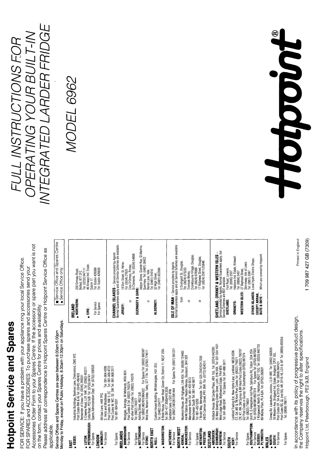 Hotpoint-Ariston HB6962 User Manual