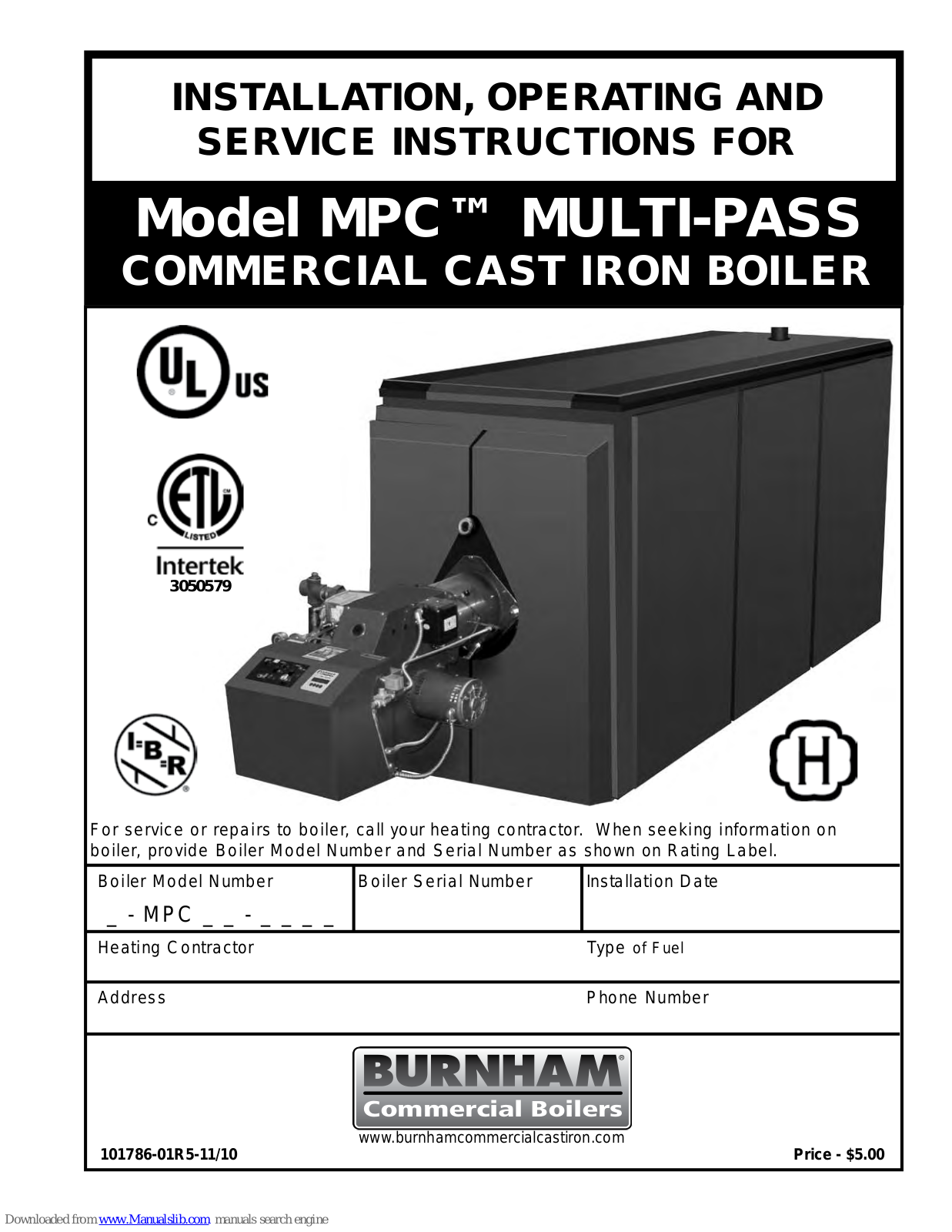 Burnham MPC Series, MPC4, MPC5, MPC6, MPC7 Installation And Operation Manual