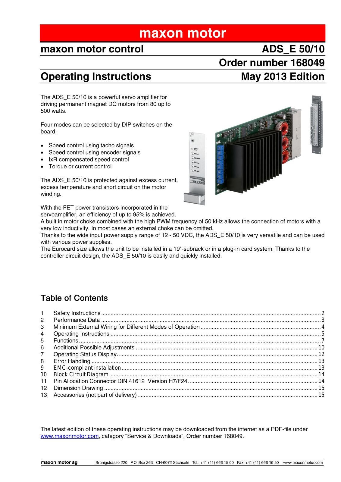 maxon motor ADS-E 50/10 Instructions Manual